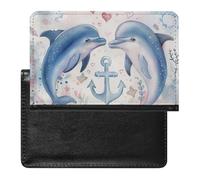 WIUFHFR Passport Holder for Travel Dolphins Love Heart Pattern Pu Leather Passport Cover Case with Card Slot