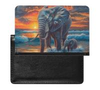WIUFHFR Passport Holder for Travel Elephants Sunset Seaside Landscape Pu Leather Passport Cover Case with Card Slot