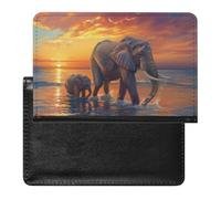 WIUFHFR Passport Holder for Travel Elephants Sunset Seaside Landscape Pu Leather Passport Cover Case with Card Slot