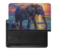 WIUFHFR Passport Holder for Travel Elephants Sunset Seaside Landscape Pu Leather Passport Cover Case with Card Slot
