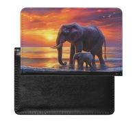 WIUFHFR Passport Holder for Travel Elephants Sunset Seaside Landscape Pu Leather Passport Cover Case with Card Slot