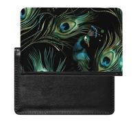 WIUFHFR Passport Holder for Travel Green Peacock Feathers Pattern Pu Leather Passport Cover Case with Card Slot