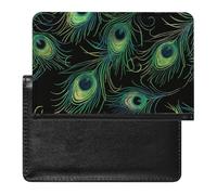 WIUFHFR Passport Holder for Travel Green Peacock Feathers Pattern Pu Leather Passport Cover Case with Card Slot