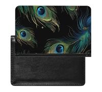 WIUFHFR Passport Holder for Travel Green Peacock Feathers Pattern Pu Leather Passport Cover Case with Card Slot