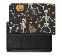 WIUFHFR Passport Holder for Travel Halloween Skeletons Pumpkins Stars Patterns Pu Leather Passport Cover Case with Card Slot