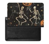 WIUFHFR Passport Holder for Travel Halloween Skeletons Pumpkins Stars Patterns Pu Leather Passport Cover Case with Card Slot