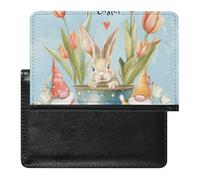WIUFHFR Passport Holder for Travel Happy Easter Tulip Flowers Pu Leather Passport Cover Case with Card Slot