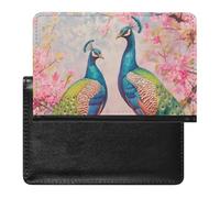 WIUFHFR Passport Holder for Travel Peacocks Long Tails Cherry Blossom Pu Leather Passport Cover Case with Card Slot