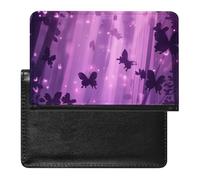 WIUFHFR Passport Holder for Travel Purple Butterflies Pattern Pu Leather Passport Cover Case with Card Slot