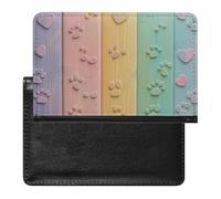 WIUFHFR Passport Holder for Travel Rainbow Colors Wood Dogs Paws Hearts Pattern Pu Leather Passport Cover Case with Card Slot