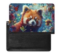 WIUFHFR Passport Holder for Travel Red Panda Butterfly Floral Pu Leather Passport Cover Case with Card Slot