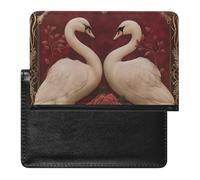 WIUFHFR Passport Holder for Travel Red Rose Blossom Swans Love Pu Leather Passport Cover Case with Card Slot