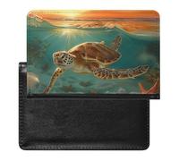 WIUFHFR Passport Holder for Travel Sea Turtle Seashells Sunset Landscape Pu Leather Passport Cover Case with Card Slot