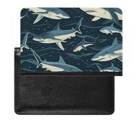 WIUFHFR Passport Holder for Travel Sharks Swimming Patterns Pu Leather Passport Cover Case with Card Slot
