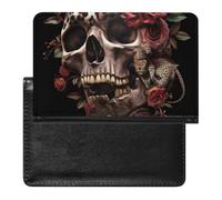 WIUFHFR Passport Holder for Travel Skull with Leopard Print Red Roses Pu Leather Passport Cover Case with Card Slot