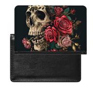 WIUFHFR Passport Holder for Travel Skull with Leopard Print Red Roses Pu Leather Passport Cover Case with Card Slot