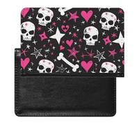 WIUFHFR Passport Holder for Travel Skulls Stars Heart Pattern Pu Leather Passport Cover Case with Card Slot