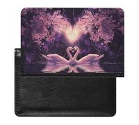 WIUFHFR Passport Holder for Travel Swans Love Purple Pu Leather Passport Cover Case with Card Slot