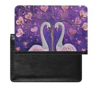 WIUFHFR Passport Holder for Travel Two Swans Love Hearts Patterns Pu Leather Passport Cover Case with Card Slot