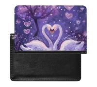 WIUFHFR Passport Holder for Travel Two Swans Love Hearts Patterns Pu Leather Passport Cover Case with Card Slot