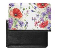 WIUFHFR Passport Holder for Travel Watercolor Poppy Floral and Butterfly Pattern Pu Leather Passport Cover Case with Card Slot