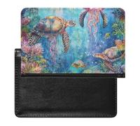 WIUFHFR Passport Holder for Travel Watercolor Turtle Jellyfish Underwater Pu Leather Passport Cover Case with Card Slot