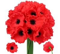 WIURGOHA 32pcs PU Red Poppies - Artificial Red Poppy Fake Flowers for Remembrance Day, Poppies Head Fake Wildflowers with Flower Branch for 80th Anniversary Veterans Memorial Day Home Kitchen Decor