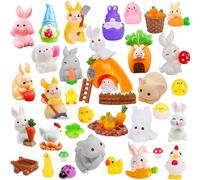 WIURGOHA 50pcs Easter Mini Resin Animals,Tiny Resin Easter Bunny Chicks Plastic Animal Figures Bulk,Mini Animal Figurines Village Egg Fillers for Fairy Garden Micro Landscape Aquarium Dollhouse Decor