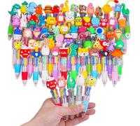 WIURGOHA 64Pcs Mini Multicolor Pens All in One 4 in 1 Cute Pens for Kids, Party Bag Fillers for Kids Classroom Fun Retractable Ballpoint Pen Gifts Party Favours School Supplies