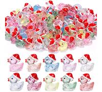 WIURGOHA Christmas Mini Ducks, 80pcs Colorful Glitter Tiny Mini Resin Christmas Ducks Miniature with Christmas Hat Figures for Christmas Party Bag Fillers Dollhouse Accessories Home Decoration