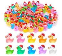 WIURGOHA Christmas Mini Ducks,80pcs Luminous Tiny Mini Resin Christmas Ducks Miniature with Christmas Hat Glow in The Dark Figures for Christmas Party Bag Fillers Dollhouse Accessories Home Decoration