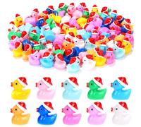 WIURGOHA Christmas Mini Ducks,80pcs Tiny Mini Resin Christmas Ducks Miniature with Christmas Hat Figures for Christmas Party Bag Fillers Dollhouse Accessories Home Decoration