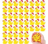 WIURGOHA Christmas Mini Ducks,80pcs Tiny Resin Small Little Yellow Ducks Miniature with Christmas Hat Figures for Christmas Party Bag Fillers Dollhouse Accessories Home Decoration