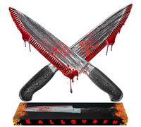 WIURGOHA Halloween Fake Knife Prop, 2 Pack Bloody Fake Knife Horror Props Kills Butcher Knife Prop,Classic Prank Knife Props for Festival Costume Cosplay Accessory and Scary Halloween Rave Party