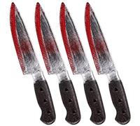WIURGOHA Halloween Fake Knife Prop, 4 Pack Bloody Fake knives Horror Props Kills Butcher Knife Props,Classic Prank Knive Props for Festival Costume Cosplay Accessory and Scary Halloween Rave Party
