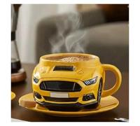 WIUYEH Beetle Shaped Coffee Mug, Unique Car-Shape Tea Cup, Novelty Tea Cup, Funny Car Shaped Drink Mug for Cars Fans, Home Office Decor,Creative Gifts for Beetle Lovers(Yellow)