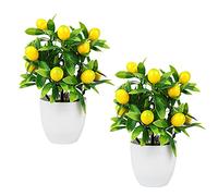 WIVAYE 2Pack Artificial Lemon Tree Topiary,9.6inch Tall Artificial Fruit Lemon Tree Bonsai, Fake Lemon Potted Plant in White Plastic Pot, 12 Heads Lemon Fruits Bonsai for Home Office Table Décor