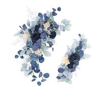 WIVAYE 2Pcs Wedding Arch Flowers,Blue Rose Decorative Floral Swags, Greenery Arbor Floral Arrangement, Wedding Arch Flower Swag for Sheer Drapes, Wedding Chair, Ceremony Arrangement