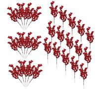 WIVAYE 30Pcs Artificial Red Berry Stems,8.7inch Burgundy Red Berry Picks, Christmas Holly Red Berry Branches, DIY Red Berry Picks Christmas Tree Decor, for Wedding Wreaths Ornaments