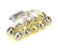 WIVAYE LED Mirror Ball String Lights, 5cm Disco Mirror Ball Fairy Lights with 10LEDs, Battery Operated Reflective Silver Mirror Ball with White Lights for Xmas Tree Holiday Wedding Decoration