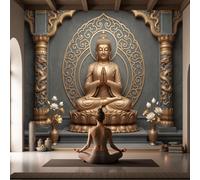 WIVCOMD 250 X 175 Cm Bedroom Wallpaper, Classical Oriental Panoramic Wall Mural, Buddha Statue Archway Lotus Pedestal Wall Art for Living Room Hallway Home Office Wall Covering Poster - Dark Brown