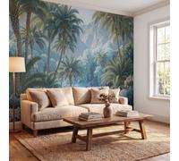 WIVCOMD 3D Effect Wallpaper Children's Room250 x 175 cm, Watercolor Palm Tree Flowers Wall Murals Tropical Jungle Print Photo Wall Decoration for Living Room Bedroom Home Hallway Lounge, Blue-Green