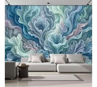 WIVCOMD 3D Effect Wallpaper Room350 X 256 Cm, Coral Lines Wall Murals Abstract Fluid Art Print Photo Wall Decoration for Living Room Bedroom Home Hallway Lounge, Blue-Green