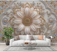WIVCOMD 3D Floral Relief Wall Mural Wallpaper, 450 X 315 Cm - Sunflower Tile Wallpaper, Beige Photo Mural, Large Wall Covering for Living Room Bedroom Children's Room Decor