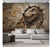 WIVCOMD 3D Vision 3D Effect Photo Wallpaper, Brown Dinosaur Stone Wall Panoramic Wall Mural for Bedroom Living Room Hallway Home Office Decor Photo Wall Paper, 250 X 175 Cm