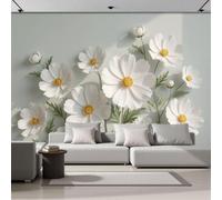 WIVCOMD 450 X 315 Cm Bedroom Wallpaper, Fresh Flowers Panoramic Wall Mural, Daisy Branches and Leaves Wall Art for Living Room Hallway Home Office Wall Covering Poster - Pale Green