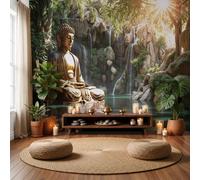 WIVCOMD Bohemian Style 3D Effect Photo Wallpaper, Dark Brown Buddha Statue Panoramic Wall Mural for Bedroom Living Room Hallway Home Office Decor Photo Wall Paper, 250 X 175 Cm
