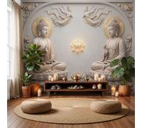 WIVCOMD Dark Style Mural Wallpaper, Double Buddha Gemstone Poster Wall Mural, Emerald Green Panoramic Large Photo Wallpaper for Living Room Bedroom Office - 450 X 315 Cm