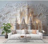 WIVCOMD Fairy Tale Fantasy Panoramic Wallpaper Murals, 3D European Castle Silk Wall Murals, Light Gold Photo Wall Decor for Modern Living Room Children's Room - 400 x 280 cm