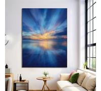 WIVCOMD Natural Landscape Wall Art Canvas, Sunset On The Horizon Of The Sea Bedroom Wall Decor Dark Navy Blue For Living Room Hallway Corridor Home Wall Decoration - 70x100Cm